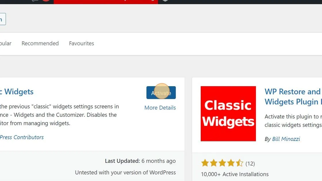 Activate Classic Widgets on WP website.