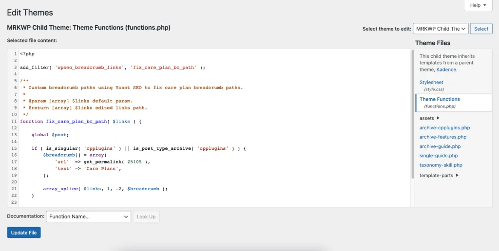 Add the edit Yoast code snippet to functions.php