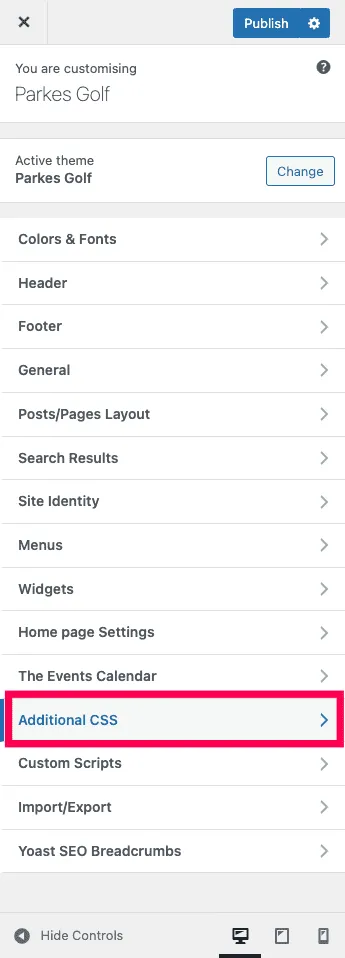 Additional CSS inside Kadence Theme Settings
