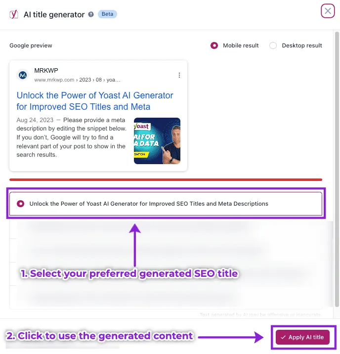 Select the best AI suggested SEO title