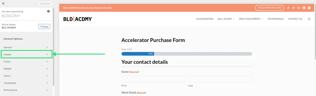 Blocksy Theme Header Settings