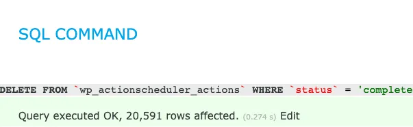 Notification confirming completed actions deletion.