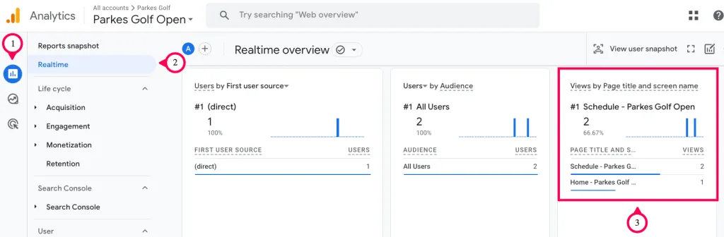 Confirm real time reports from Google Analytics