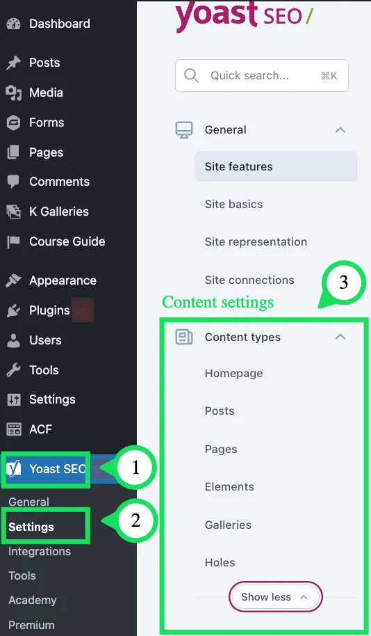 Yoast SEO content settings