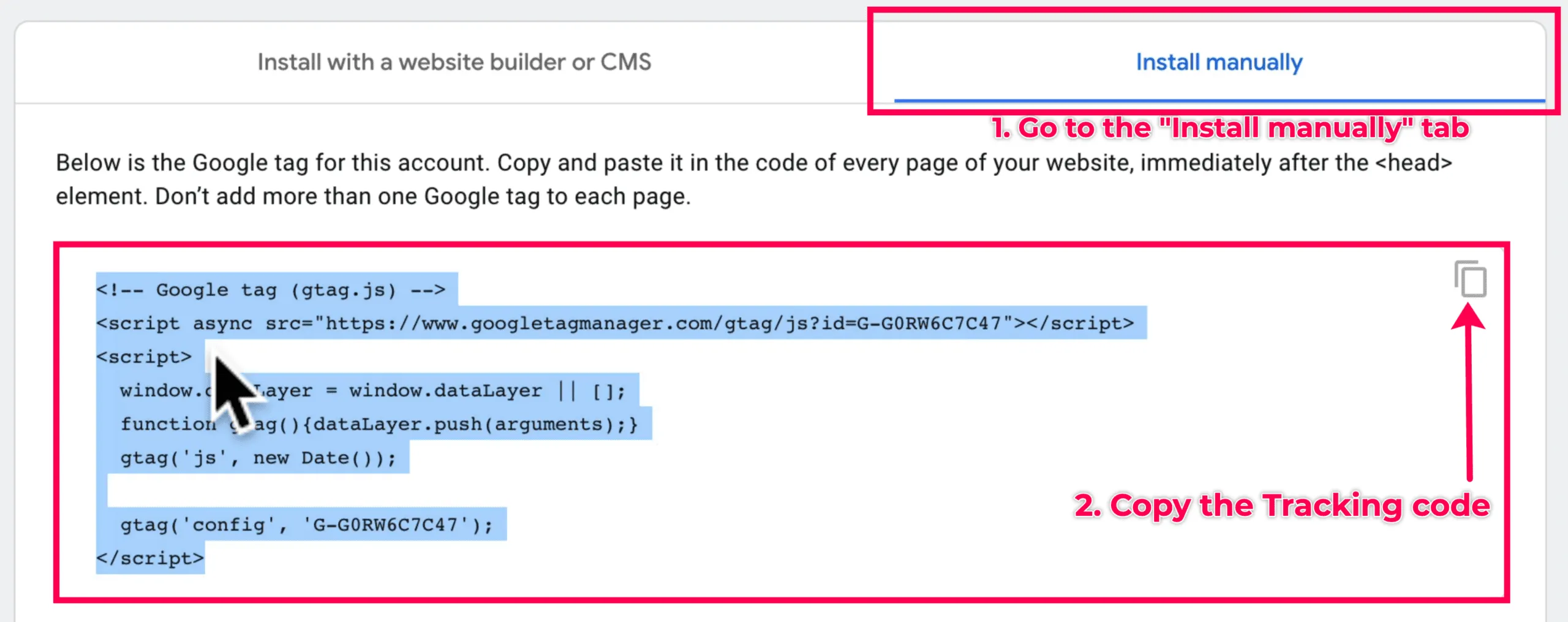 Copy Google Analytics tracking code.