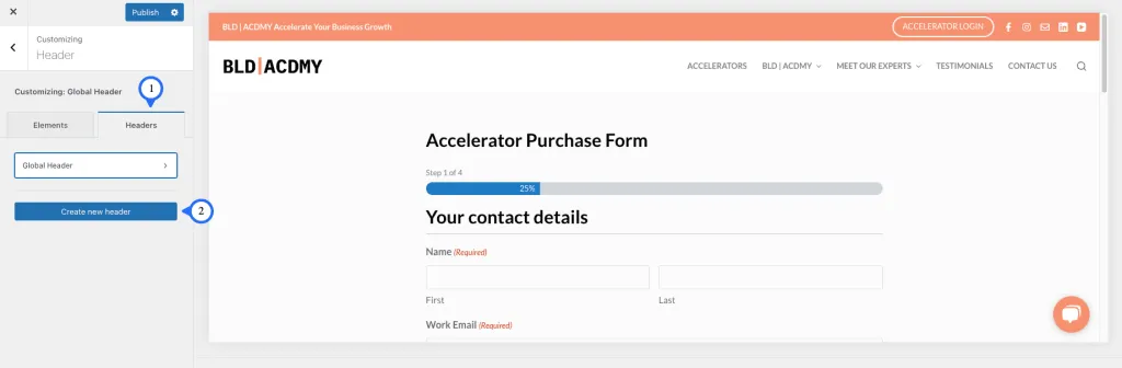 Create a header in Blocksy Theme