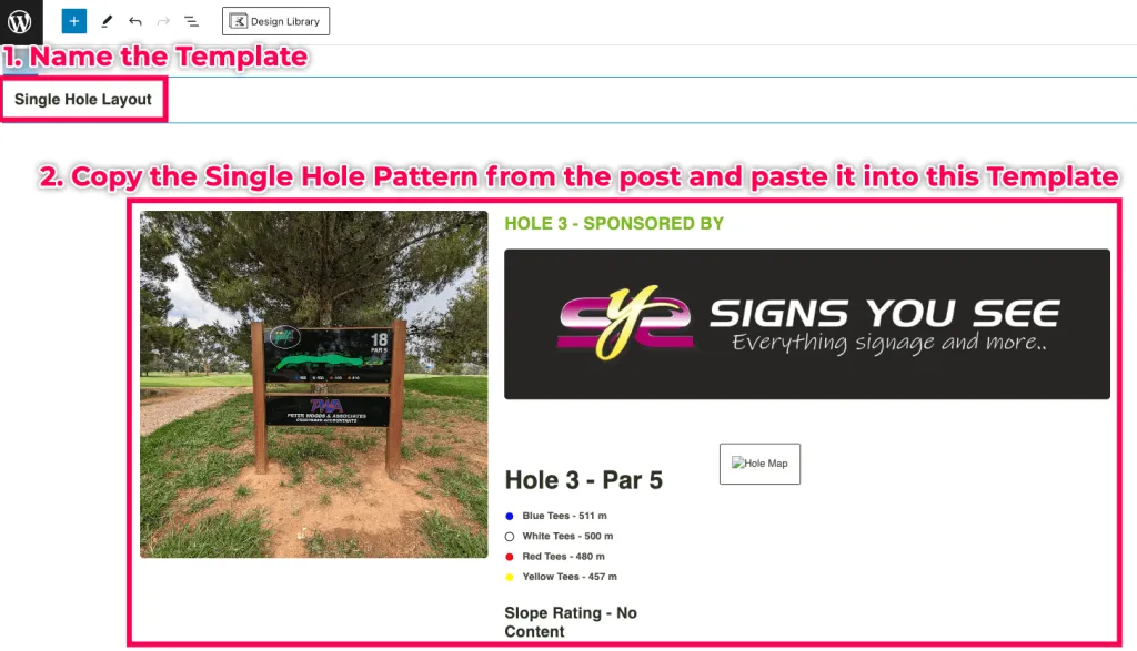 Add the single post block pattern to the custom template.