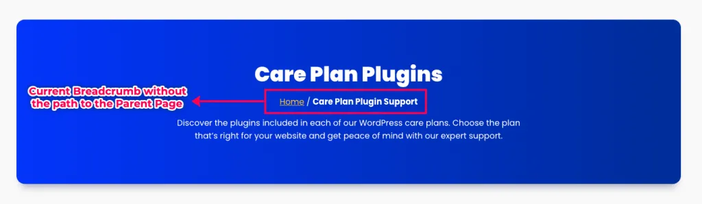 Breadcrumb with a missing path to the parent page