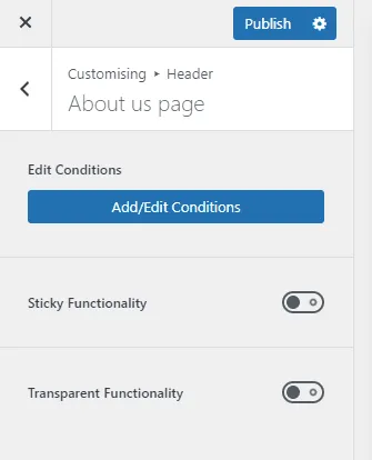 Custom header settings in Blocksy theme