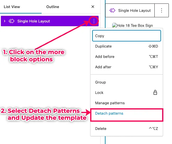 Hot to detach a block pattern