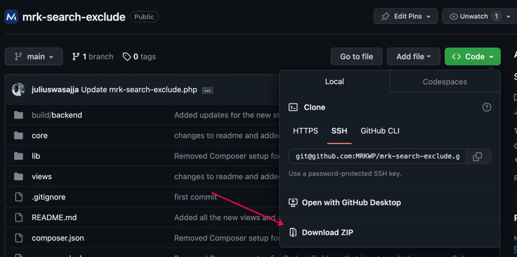 Downloads ZIP from GITHUB Visual Screnshot