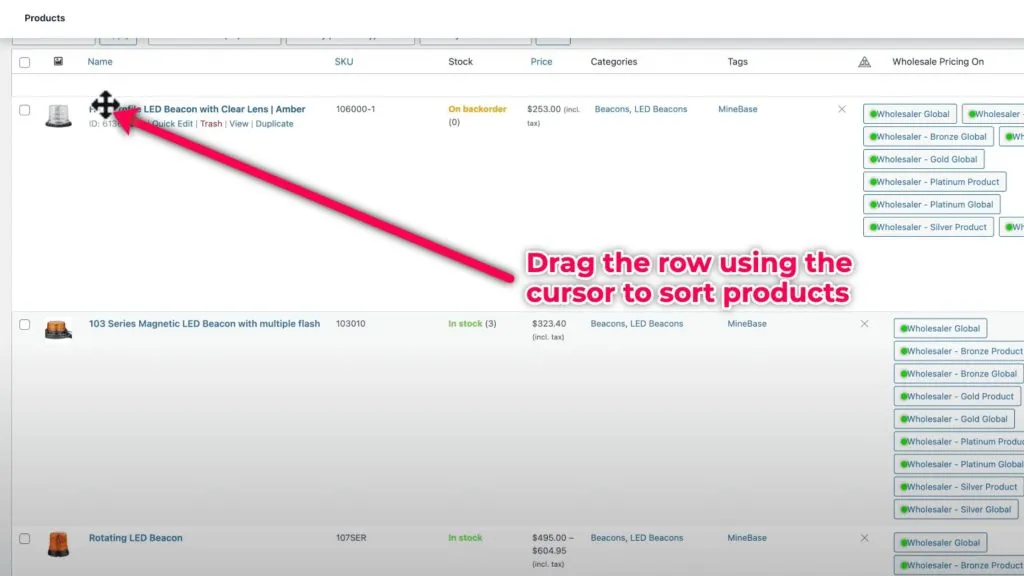 Drag the product to sort the order.