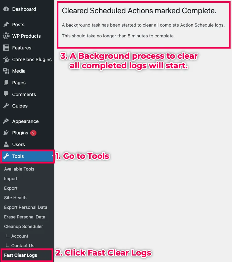How to Fast Clear large logs in the Action Scheduler Cleaner
