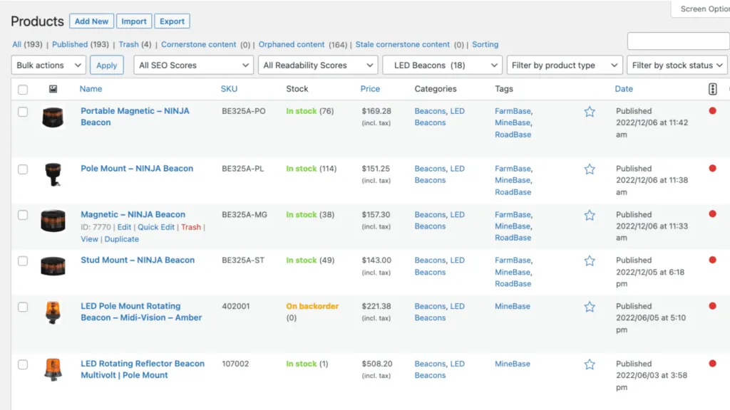 Product list that belongs to LED Beacon category.