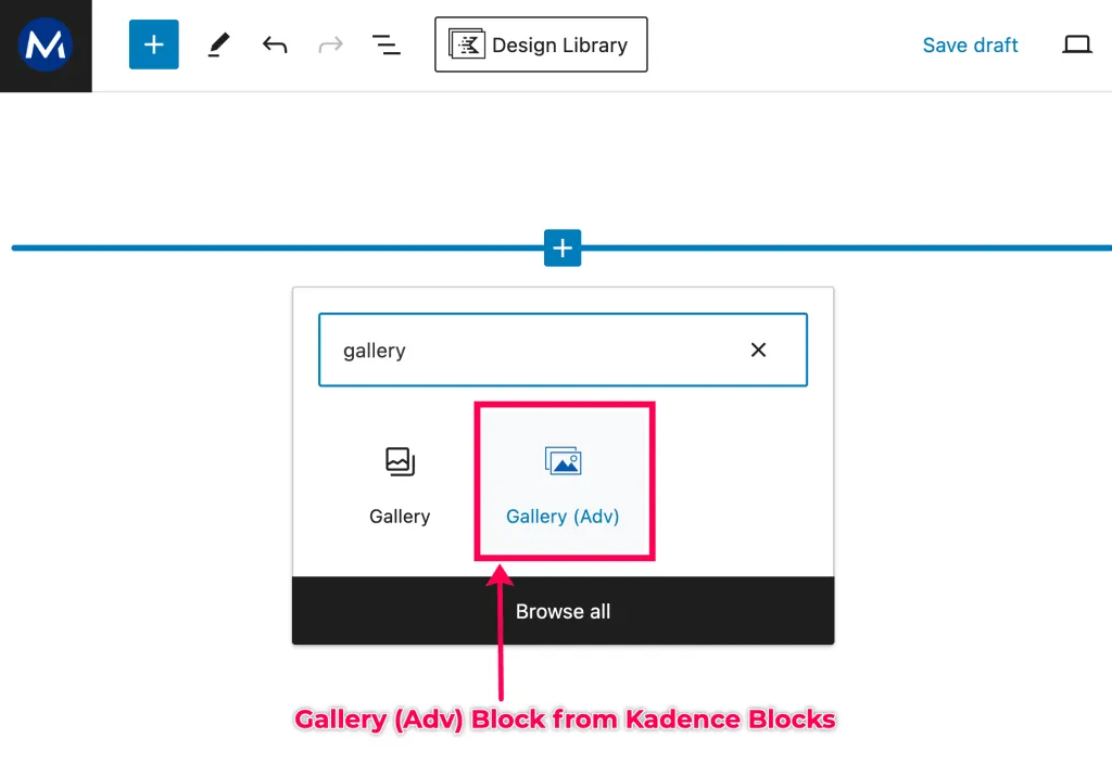 How to add the Gallery (Adv) block to a page.