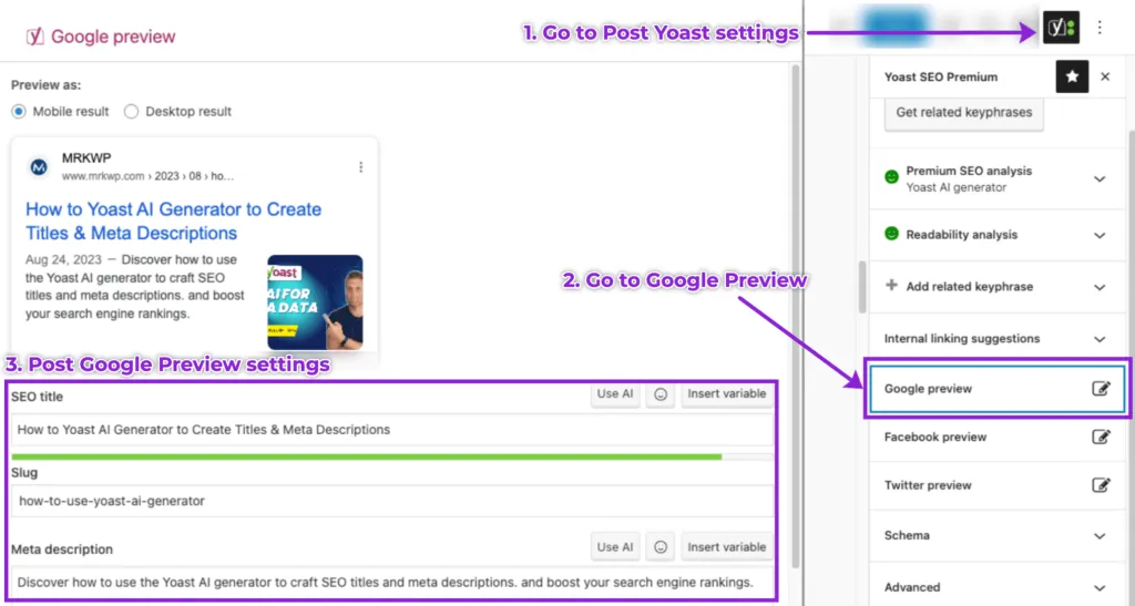 Go to the Google preview settings.