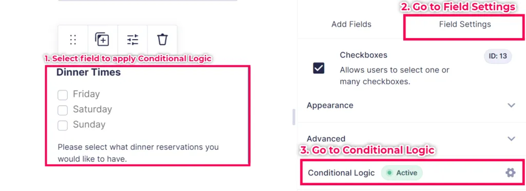 How to access advanced logic settings in Gravity forms