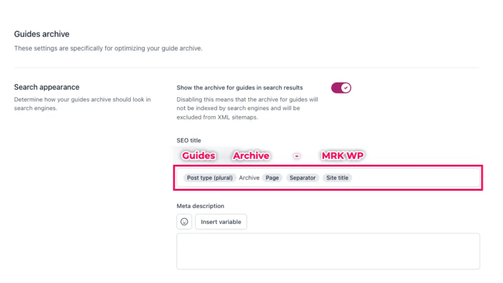 The old archive page title inside Yoast settings