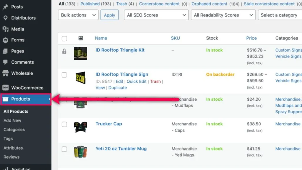 Product list inside WooCommerce