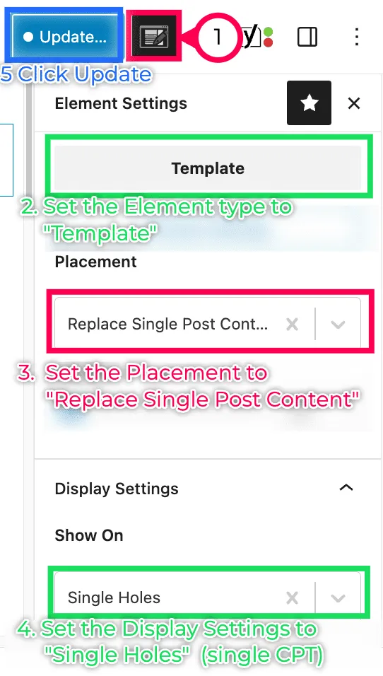 Configuration of the element setting the display conditions for the custom template.