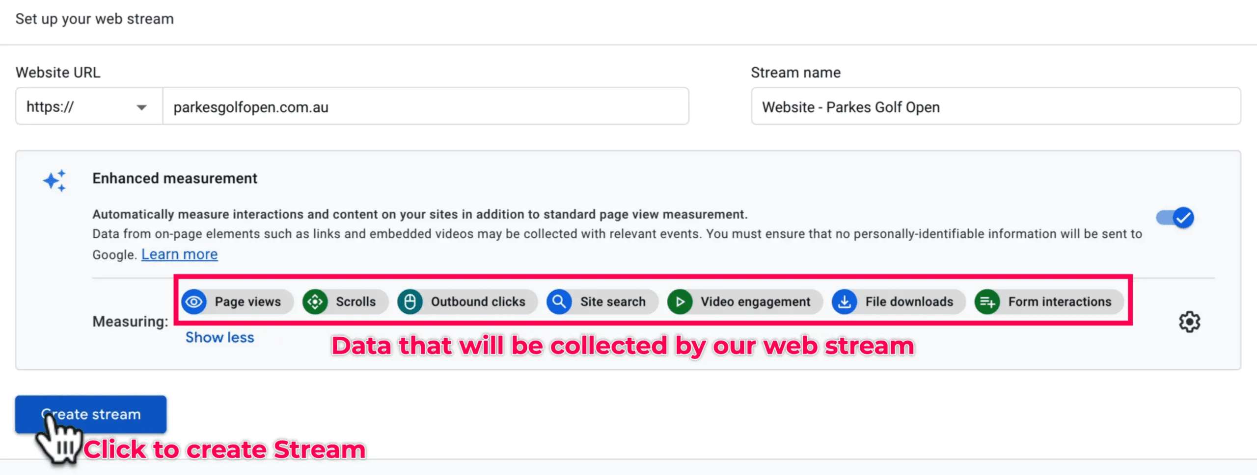 Set up the data stream