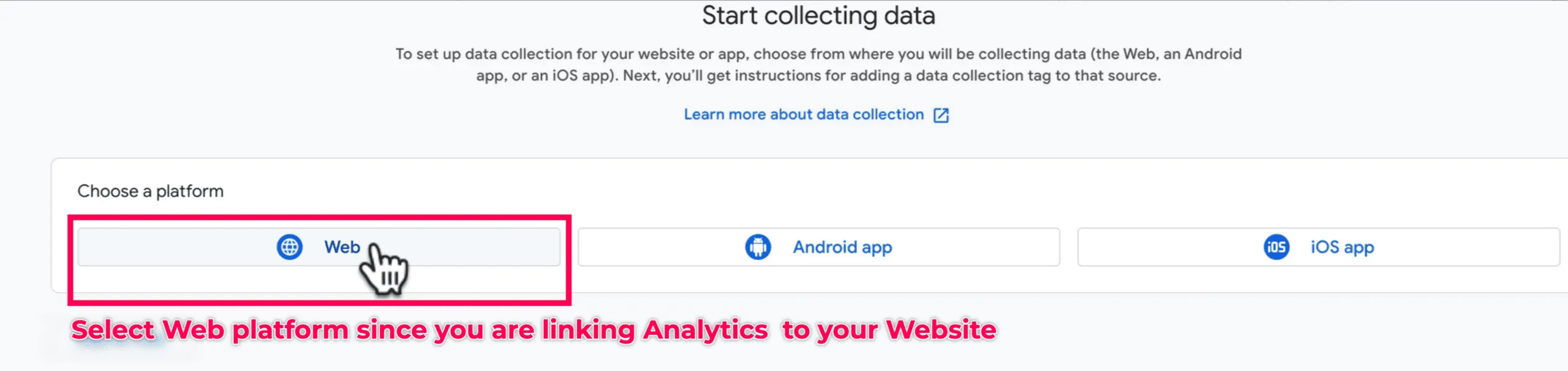 Set up web data collection in Google Analytics