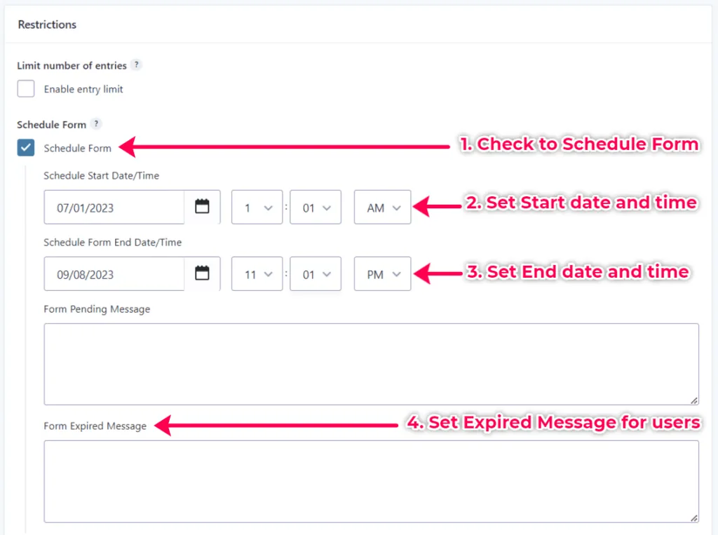 Steps on how to set the date limits in Gravity Forms