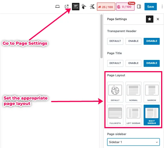 Set the appropriate page layout
