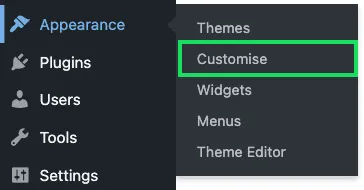 Appearance sub-menu via WP Admin dashboard