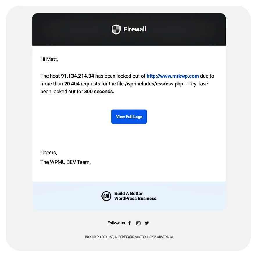 WP Defender lockout notification