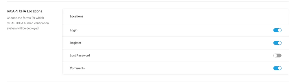 Activate reCaptcha on pages.