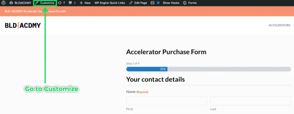 WordPress Theme customize options button.
