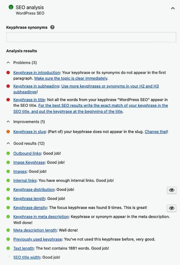 Yoast SEO Analysis