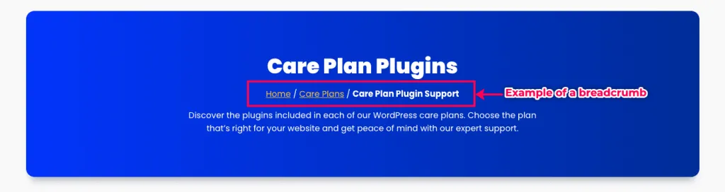 Example of a breadcrumb below the page title.