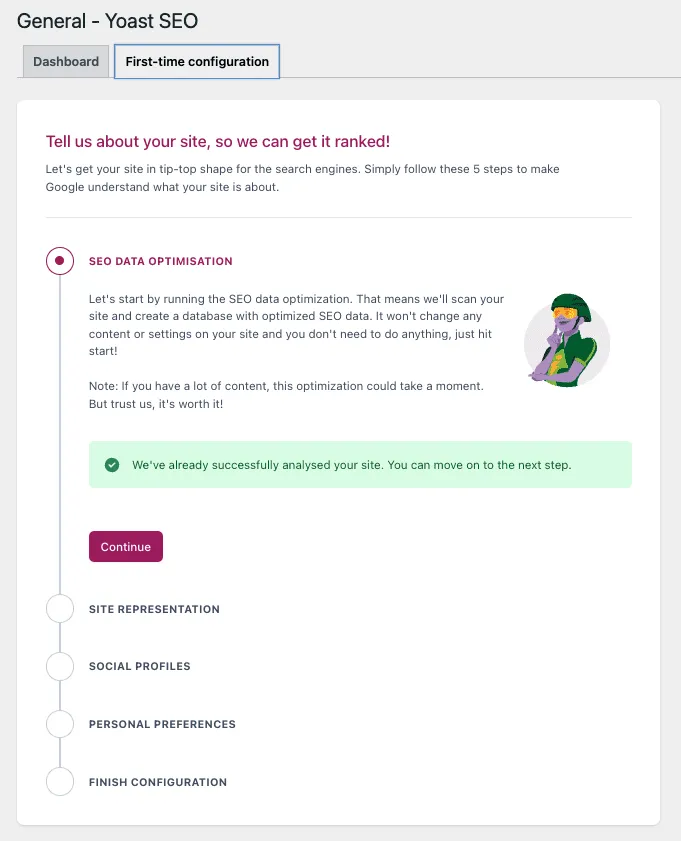 Yoast SEO first time configuration