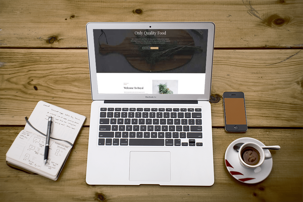 A divi Layout for Restaurant mockup on Macbook Air.