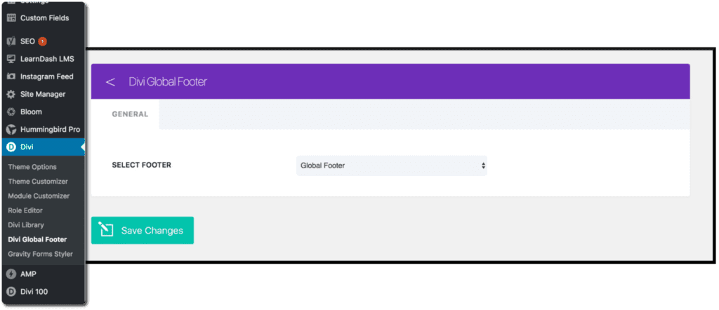 Select the Footer from the Divi Library Item dropdown