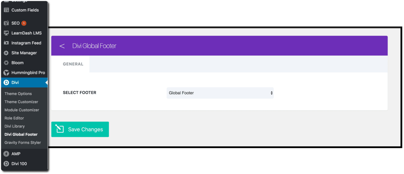 Add a Divi Global Footer option to your Divi Menu.
