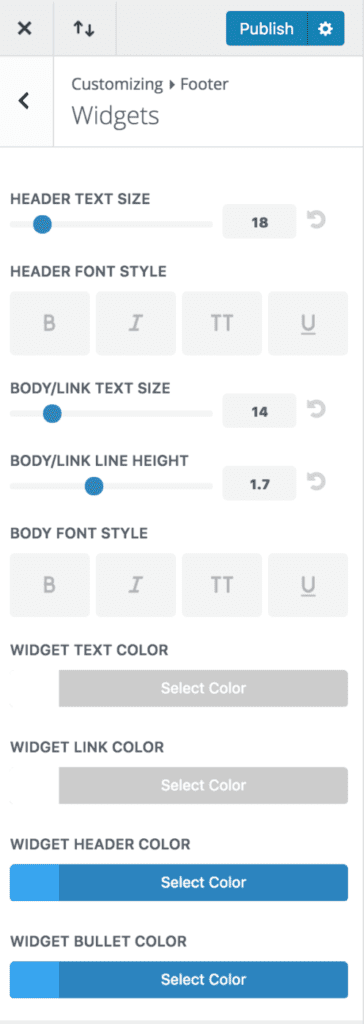 Widget Styling Options in the Theme Customise Tool