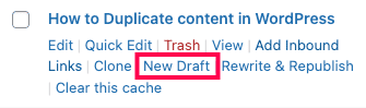 New draft link to duplicate content in WordPress