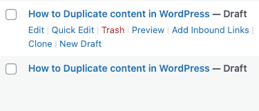 Example of duplicate content by the Yoast duplicate plugin in WordPress