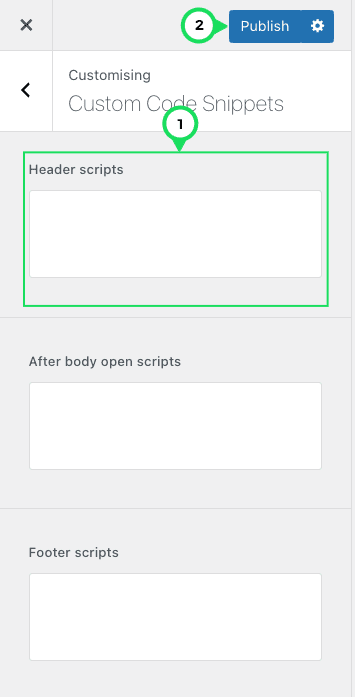 The 3 custom code placements that is header, after body and footer.