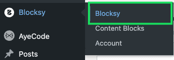 Blocksy sub-menu items via the WordPress dashboard.