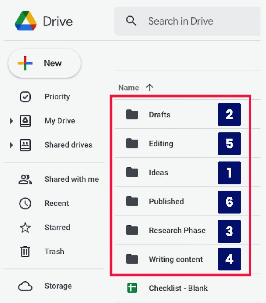Content folders in Google Drive
