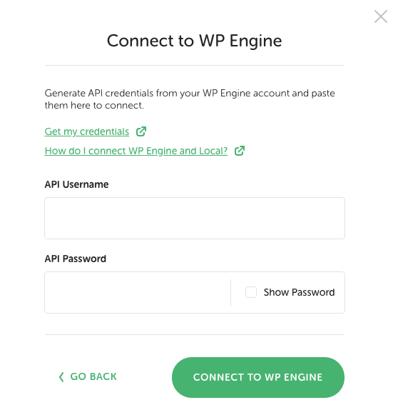API details required to connect WP Engine