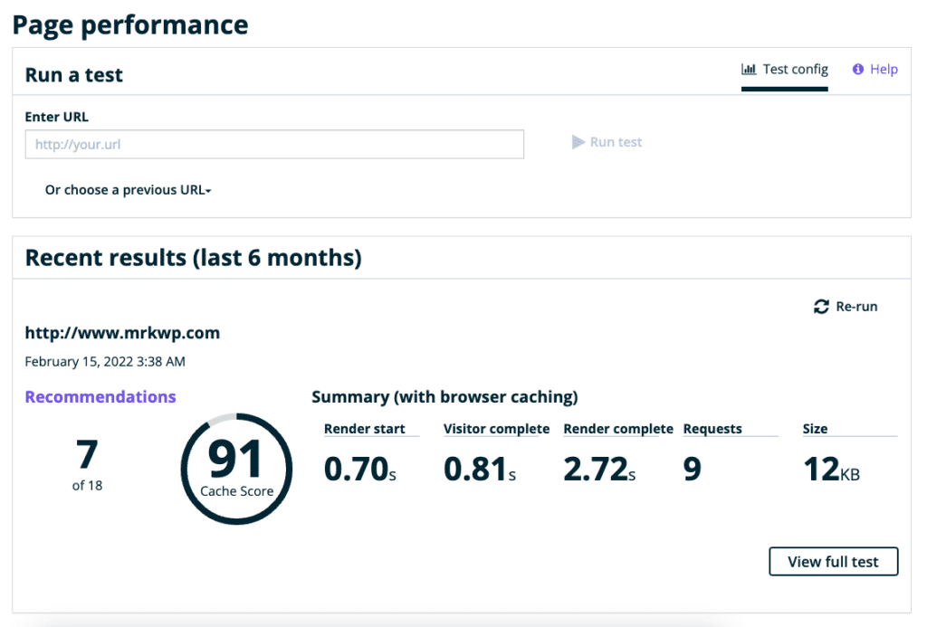 WP Engine page performance tool