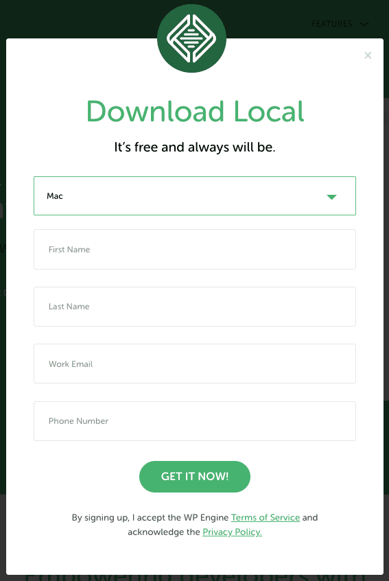 Local WP Sign up form