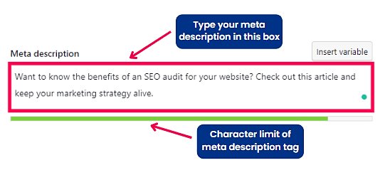 Meta description box in the Yoast panel