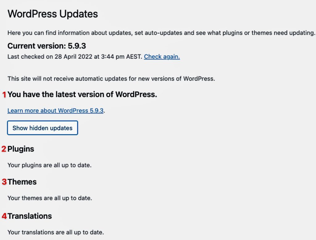 WordPress updates categories
