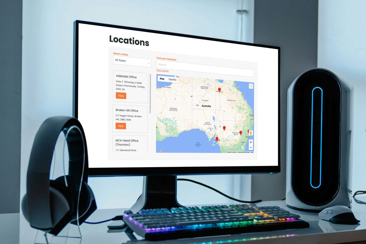 Mockup of MCA location directory on desktop computer